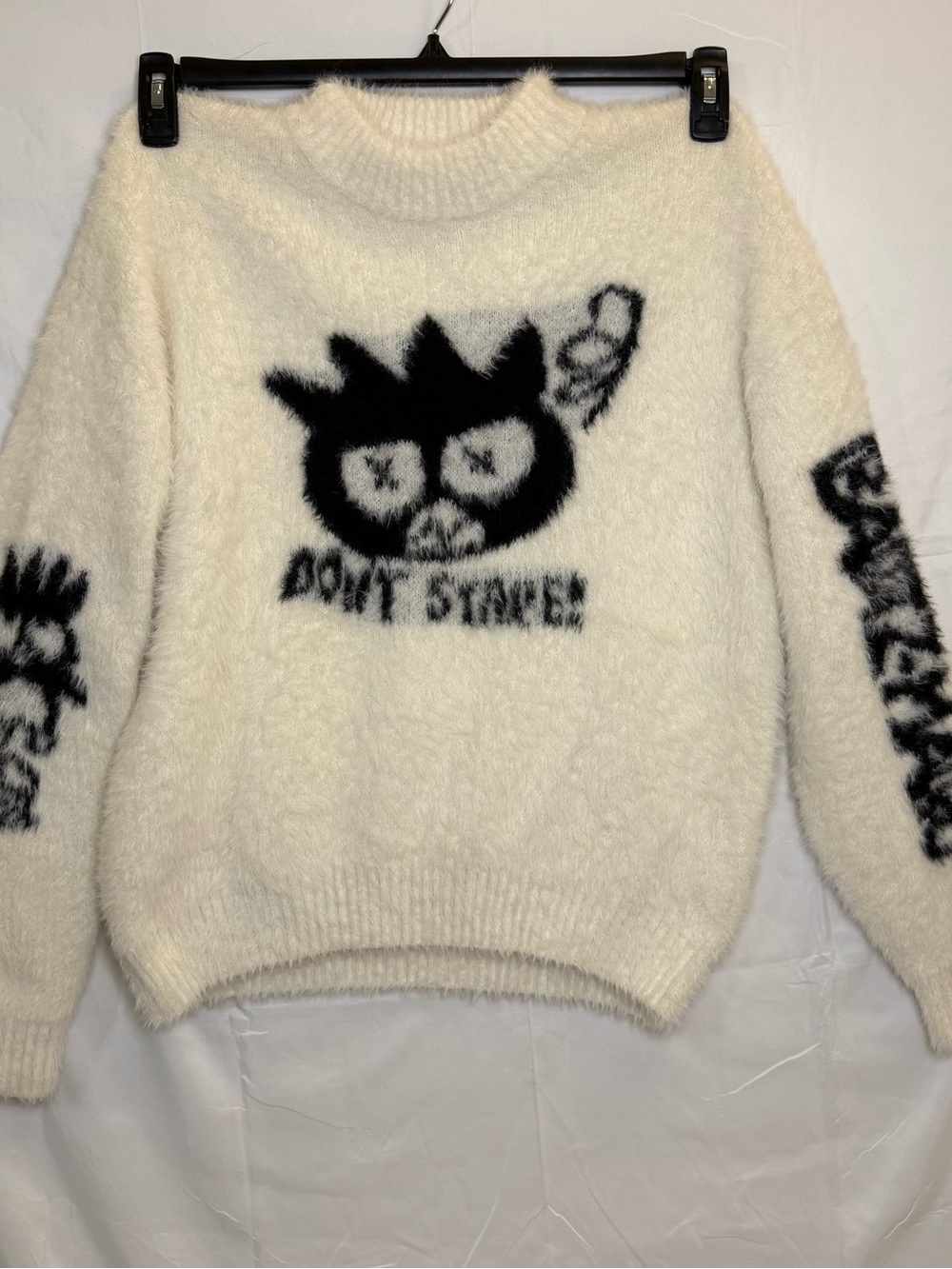 Forever 21 x Hello Kitty & Friends Badtz-Maru Fuzzy Sweater M Cream Black